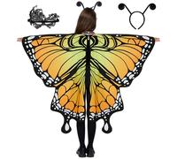 Spooktacular Creations Butterfly Wing Cape Shawl Kid Halloween Costume Accessory with Black Velvet Antenna Headband and Mask