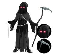 Spooktacular Creations Child Unisex Glowing Eyes Reaper Costume for Creepy Phantom Halloween Costume (Small (5 - 7 yrs))