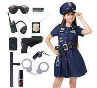 Spooktacular Creations Costume da agente di polizia per ragazze, costume da polizia per ragazze stile cool dark per bambini Halloween Dress Up e feste a tema (Medio (8-10 anni))