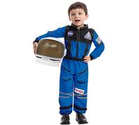 Spooktacular Creations Costume da astronauta blu con casco per bambini, tuta spaziale, tuta spaziale, costume da pilota NASA per bambini e bambine, gioco di ruolo per finta medio (8-10 anni)