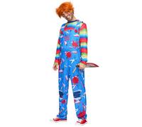 Spooktacular Creations Costume da bambola inquietante da uomo, costume da serial killer orribile della serie TV con top e pantaloni di pelle per costumi di Halloween horror Gioco di ruolo-XL