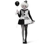 Spooktacular Creations Costume da clown assassino per donne adulte in bianco e nero, per costume terrificante di Halloween Cosplay per adulti-S