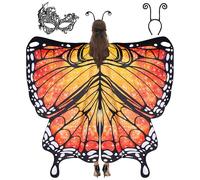 Spooktacular Creations Costume da donna arancione stellato da farfalla, set di ali di farfalla con scialle, fascia per capelli nera e maschera per gli occhi per feste in costume di Halloween