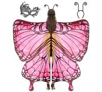 Spooktacular Creations Costume da donna farfalla stellata rosa, set di ali di farfalla con scialle, fascia per capelli nera e maschera per gli occhi per feste in costume di Halloween