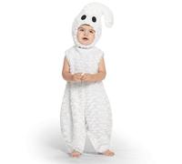 Spooktacular Creations Costume da fantasma di Halloween per bambini, costume da pancia bianca, tuta fantasma con cappuccio per bambini piccoli, costume di Halloween per feste di travestimento (12-18