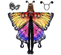 Spooktacular Creations Costume da Farfalla Stellata Arcobaleno per Ragazze, Set di Ali con Scialle, Fascia Nera e Maschera per Gli Occhi per Costume di Halloween, Cosplay