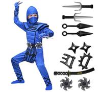 Spooktacular Creations Costume da ninja blu con scaglie di drago, perfetto per feste di Halloween, feste a tema ninja, travestimenti di Halloween, feste di compleanno di Natale (medio)