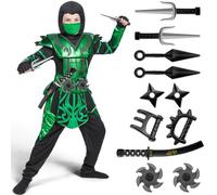 Spooktacular Creations Costume da Ninja di Halloween per Ragazzi, Costume da Ninja Verde per Feste a Tema Ninja per Bambini, Costume di Halloween (Small (5-7 Anni))