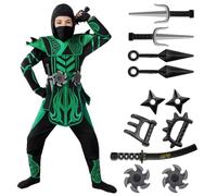 Spooktacular Creations Costume da ninja di Halloween verde nero per ragazzi e ragazze, festa in maschera di Halloween, giochi di ruolo ninja, feste a tema (grande (10-12 anni))
