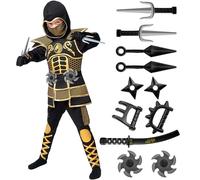 Spooktacular Creations Costume da Ninja Dorato per Ragazzi, Set Costume da Ninja per Bambini con Armatura Dorata e Motivi per Halloween Costume da Ninja Dress Up Party-M