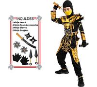 Spooktacular Creations Costume da ninja d'oro per feste a tema ninja per bambini Costume di Halloween da ninja gioco di ruolo Festa di Natale