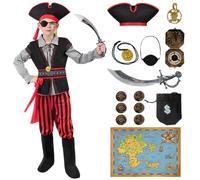 Spooktacular Creations Costume da pirata per ragazzi, costume da pirata per ragazzi, costume da pirata per bambini con accessori per giochi di ruolo da pirata Halloween(Piccolo (5-7 anni))