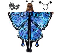 Spooktacular Creations Costume da ragazza farfalla stellata blu, set di ali con scialle, fascia per capelli nera e maschera per gli occhi per costume cosplay di Halloween