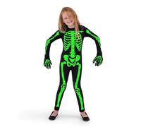 Spooktacular Creations Costume da scheletro di Halloween per bambini che si illumina al buio per ragazze, tuta da scheletro per bambini piccoli per cosplay (Small (5-7 anni))