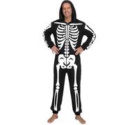 Spooktacular Creations Costume da scheletro per adulti, tuta da uomo, pigiama con cerniera, tuta con cappuccio per Halloween, nero, Medium