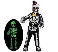 Spooktacular Creations Costume da Scheletro per Bambini Skelebones Vestito Scheletro Glow in The Dark per Halloween Dress Up Party (Nero) (Black, Toddler)