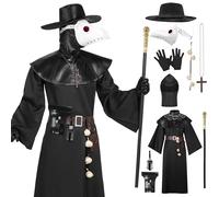 Spooktacular Creations Costume da uomo nero da medico della peste con cappello, maschera, scialle, veste, guanti, cintura, aglio, scettro (grande)