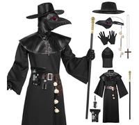 Spooktacular Creations Costume da uomo nero da medico della peste con cappello, maschera, scialle, veste, guanti, cintura, aglio, scettro-XL