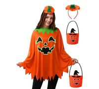 Spooktacular Creations Costume di Halloween da donna con poncho a zucca splendente al buio, set per adulti, costumi di Halloween da donna, giochi di ruolo