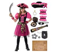 Spooktacular Creations Costume di Halloween per Ragazze, Costume da Pirata per Bambini, Abito da Pirata Magenta per Ragazze Festa di Halloween Gioco di Ruolo da Principessa Pirata (Piccolo (5-7 Anni))