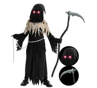 Spooktacular Creations Costume unisex da bambino con occhi luminosi, Tristo Mietitore, costume da fantasma marrone per costume di Halloween da fantasma inquietante