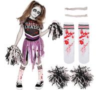 Spooktacular Creations Girls Smart Scary Bloody Cheerlead Costume, costume di cheerleader zombi nero per il vestito di Halloween
