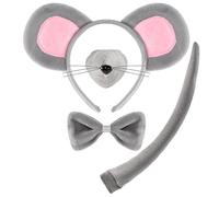 Spooktacular Creations Halloween 4 Pezzi Set di Accessori per Costume da Topo Grigio per Adulti e Bambini, Fascia per Orecchie di Ratto Topo, Set di Accessori per Costume da Animale di Halloween