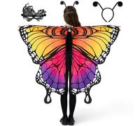 Spooktacular Creations Mantelloa ali di farfalla per bambini, scialle a farfalla Mantello con maschera nero e aureola nera di velluto Accessorio per costume da festa di Halloween