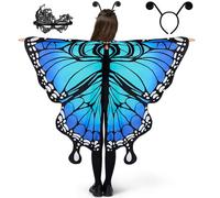 Spooktacular Creations Mantelloa blu ali di farfalla per bambini, scialle a farfalla Mantello con maschera nero e aureola nera di velluto Accessorio per costume da festa di Halloween