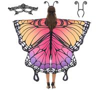 Spooktacular Creations Mantelloa colorata farfalla ali per donna, scialle a farfalla da fata da donna con misteriosa maschera di pizzo e aureola nera Accessorio per costume da festa di Halloween
