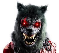 Spooktacular Creations Maschera a LED da lupo mannaro di Halloween con mascella mobile, maschera spaventosa per Halloween, per adulti, vacanze, cosplay horror, si illumina al buio, accessori per