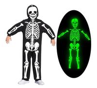 Spooktacular Creations Pigiama unisex con scheletro per bambini, con chiusura lampo di peluche, colore nero, in tuta scura, per Halloween, costume cosplay, M (8-10 anni)