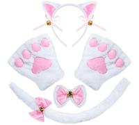 Spooktacular Creations presenta un set da gattino bianco e nero, perfetto per Halloween e cosplay. Include fascia per orecchie di gatto, guanti, papillon e coda. Adatto a adulti e bambini.