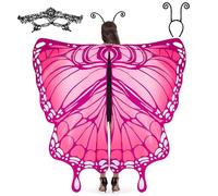 Spooktacular Creations Scialle a mantella con ali di farfalla con maschera in pizzo e fascia per antenna in velluto nero Accessorio per costume di Halloween per donne adulte-Rosa