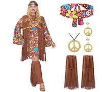 Spooktacular Creations Set Costume Hippie da Donna Fascia per Capelli Orecchini Abito Gilet Calzini Copristivali Abbigliamento Hippie Anni '70 per Halloween Dress Up Party Cosplay-S