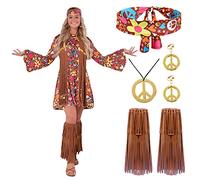 Spooktacular Creations Set Costume Hippie da Donna Set Fascia per Capelli Orecchini Abito Gilet Calzini Copristivali Abbigliamento Hippie Anni '70 per Halloween Dress Up Party Cosplay -M