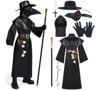 Spooktacular Creations Set Costumi Nero del Dottore della Peste, 10 in 1 Costume di Halloween Maschera con Becco Vestito del Dottore della Peste per Bambini (X-Large)