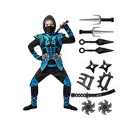 Spooktacular Creations Set di costumi da ninja blu, tuta da ninja con accessori in schiuma per bambini, costume di Halloween per bambini, idee per feste di cosplay (taglia grande, 10-12 anni)
