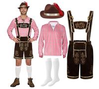 Spooktacular Creations Set di costumi da uomo dell'Oktoberfest bavarese tedesco in plaid rosso per feste in maschera di Halloween e festival della birra