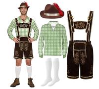 Spooktacular Creations Set di costumi da uomo dell'Oktoberfest bavarese tedesco in plaid verde per feste in maschera di Halloween e festival della birra
