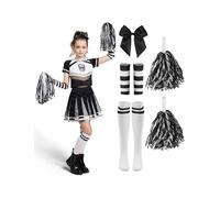 Spooktacular CreationsCostume da cheerleader di Halloween per bambine, costume da cheerleader con teschio spaventoso e accessori per giochi di ruolo, rosso e nero, taglia XL