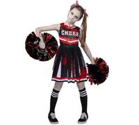 Spooktacular CreationsCostume da cheerleader di Halloween per bambine, costume da cheerleader zombie per bambini, vestito da leader spaventoso per feste in maschera, rosso e nero, taglia S