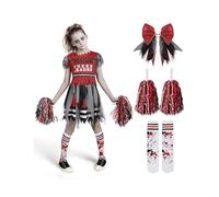 Spooktacular CreationsCostume da cheerleader zombie per bambini, costume da cheerleader morta per bambine, costume da leader spaventoso per feste di Halloween, giochi di ruolo, taglia S
