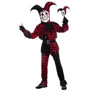 Spooktacular CreationsCostume da pagliaccio giullare rosso e nero unisex per Halloween, bambini, feste in maschera, rosso, taglia S (5-7 anni)