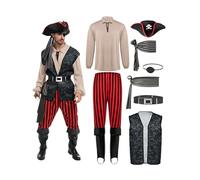 Spooktacular CreationsCostume da pirata color cachi per uomo, con camicia da pirata per adulti, gilet, pantaloni da vichingo, cappello e accessori per feste (taglia grande)