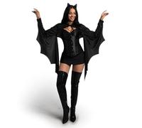 Spooktacular CreationsSet costume da pipistrello nero da donna con fascia per capelli, ali di pipistrello e mantello per costume di Halloween per adulti.