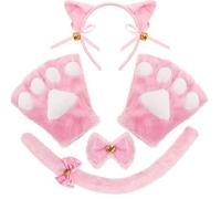 Spooktacular CreationsSet di 5 accessori per costume da gattino rosa con fascia per orecchie da gatto, guanti a forma di zampa, papillon e coda per adulti e bambini, ideale per cosplay e feste.