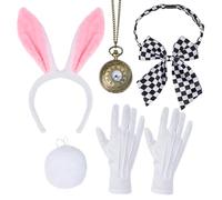 Spooktacular CreationsSet di accessori da coniglio bianco con fascia, papillon, coda, guanti e orologio da taschino per travestimento di Halloween da donna.