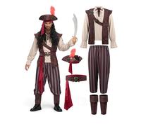 Spooktacular CreationsSpooktacular Creations Costume da pirata caraibico color cachi da uomo per adulti, capitano di mare e rapinatore, per Halloween e feste.