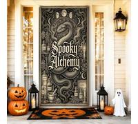 Spooky Alchemy Serpent Citazione Serpente Serpente Halloween Copritorte | Stile artistico gotico, striscione per portico, tema alchimia mistica, bottiglie di pozioni, fasi lunari